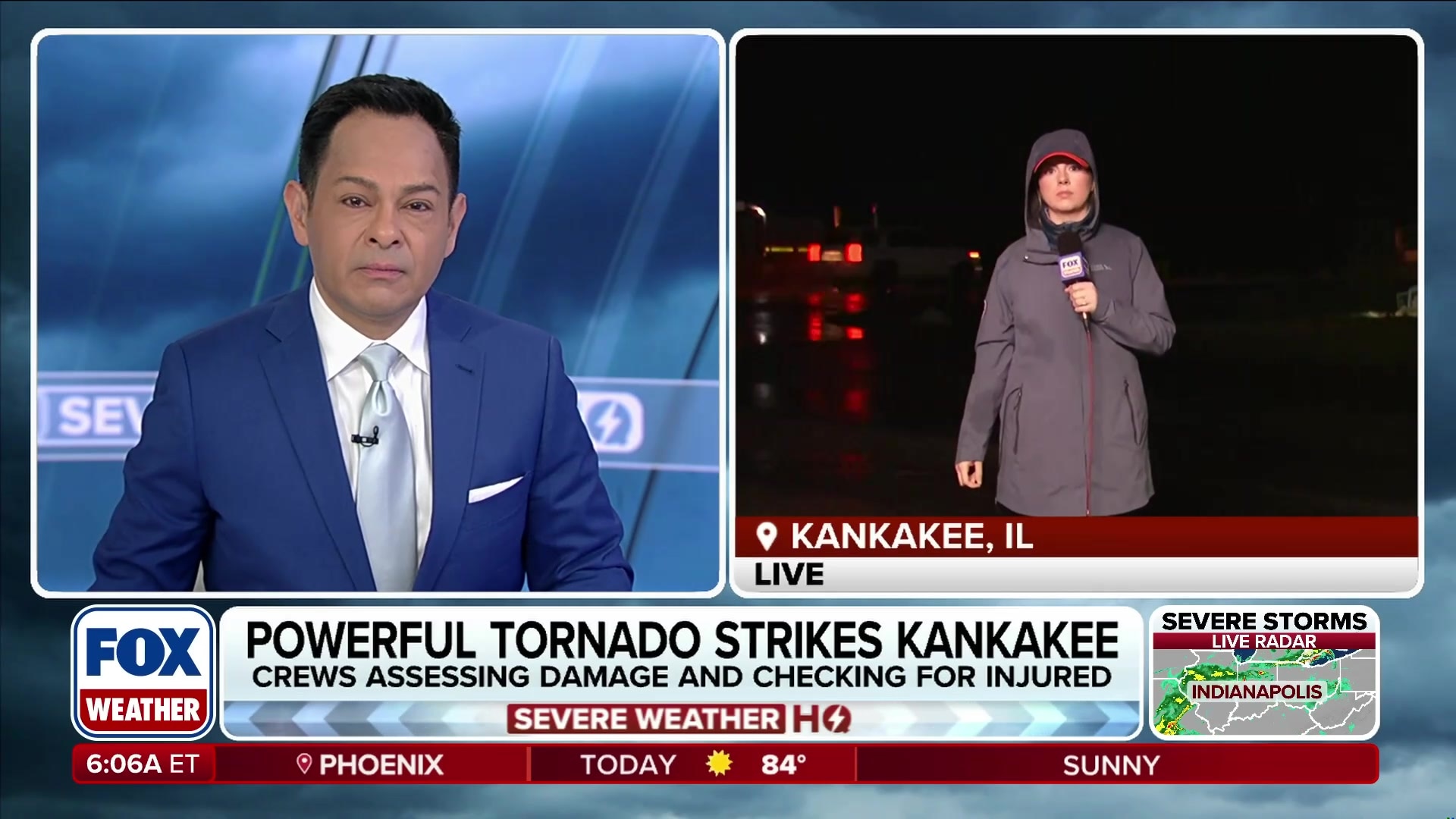 Fox Weather correspondent reports live from tornado-damaged Kankakee, Illinois