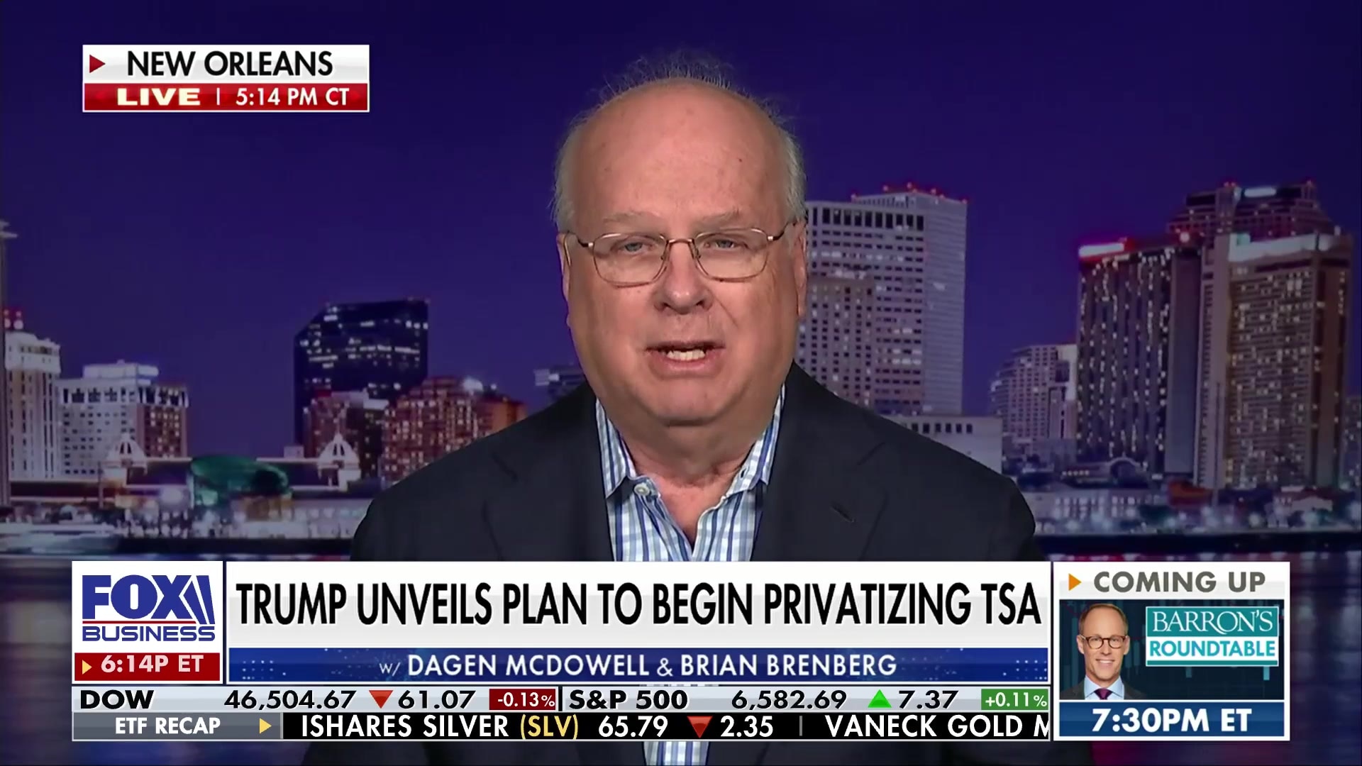 Karl Rove supports Trump's plan to privatize TSA for efficiency and cost-savings