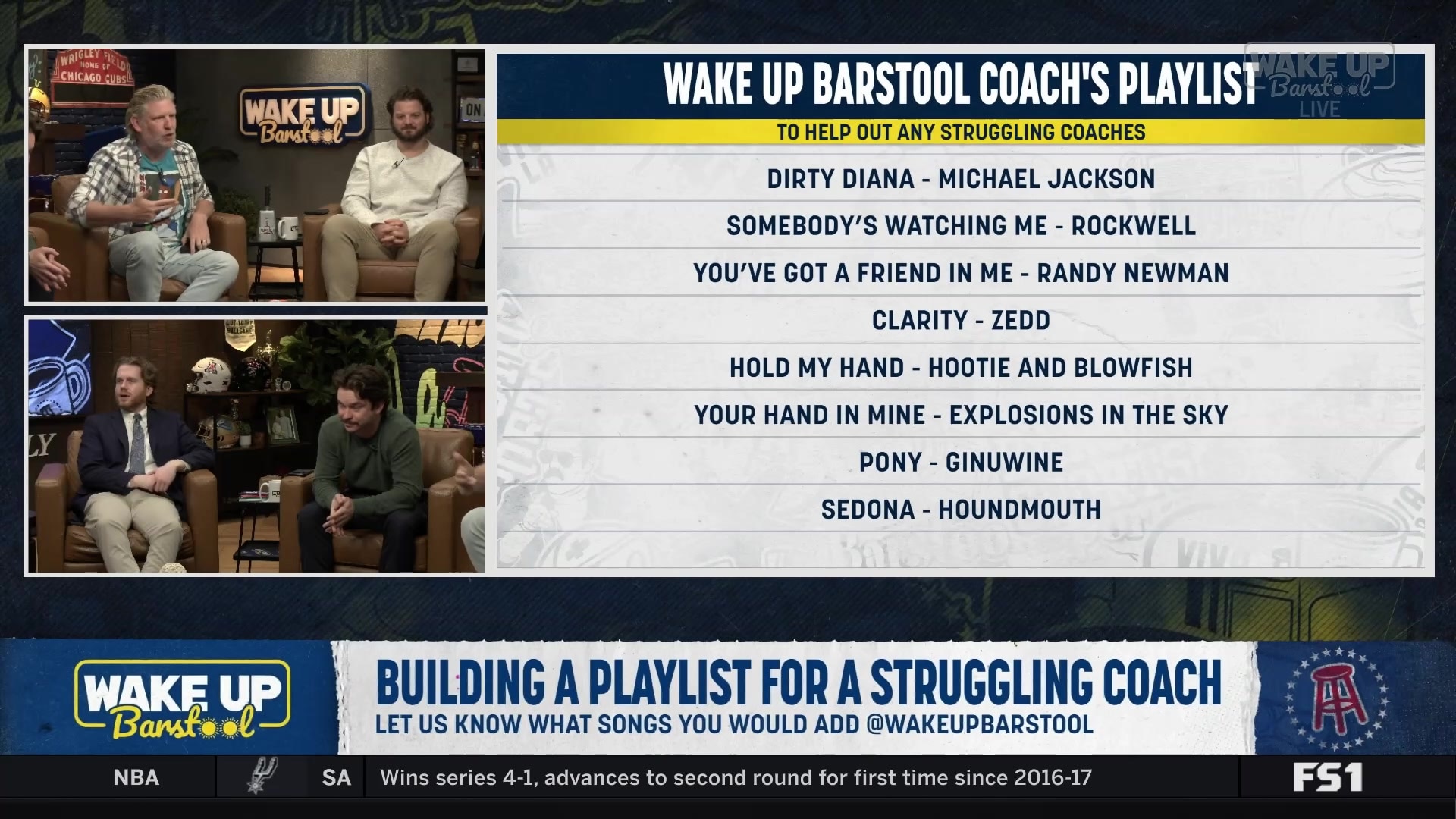 Wake Up Barstool builds playlist for struggling coaches