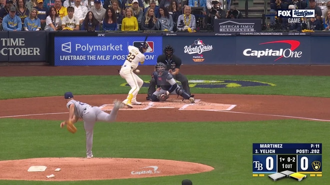 Christian Yelich laces an RBI triple to center