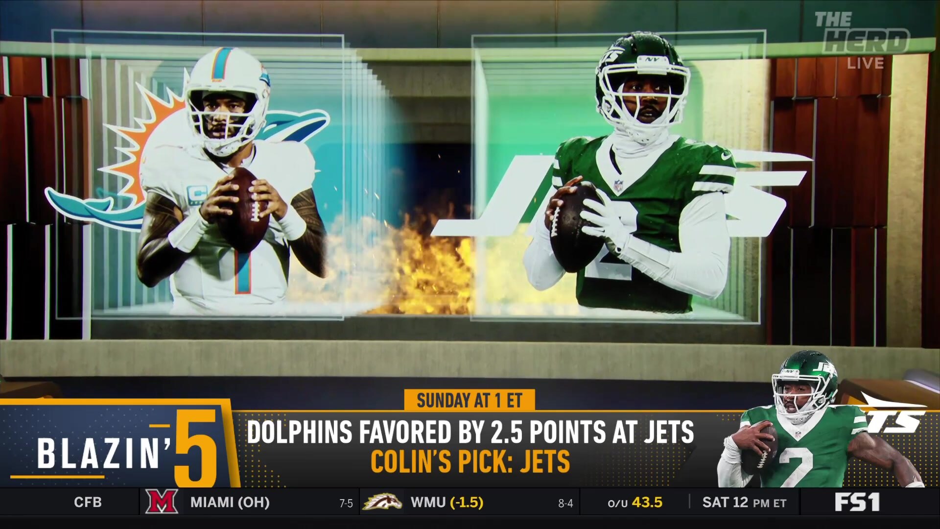 Colin Cowherd takes Jets (+2.5) to beat Dolphins in cold weather