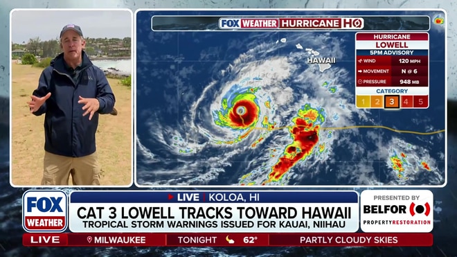 Mike Seidel forecasts high surf and rain as Hurricane Lowell approaches Hawaii