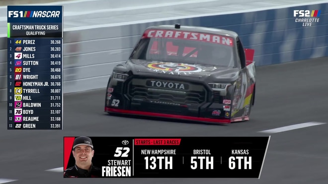 Stewart Friesen hits the wall during Charlotte qualifying