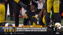 Aaron Rodgers reacts to accidental tackle by offensive lineman