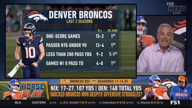 Colin Cowherd reacts to Bo Nix and the Broncos' historically low-yardage win