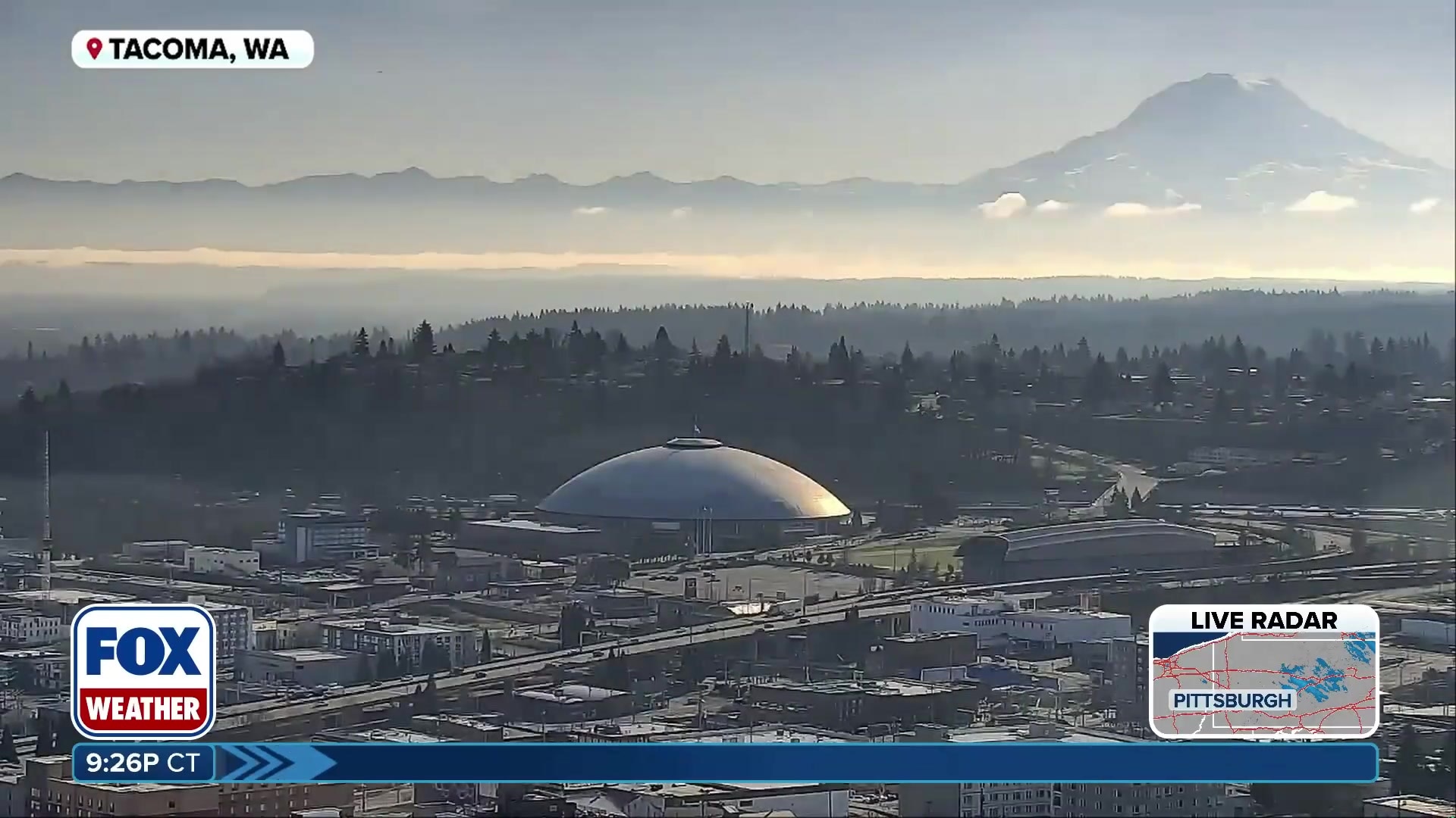 Stunning view of Mount Rainier as fog clears in Tacoma, WA