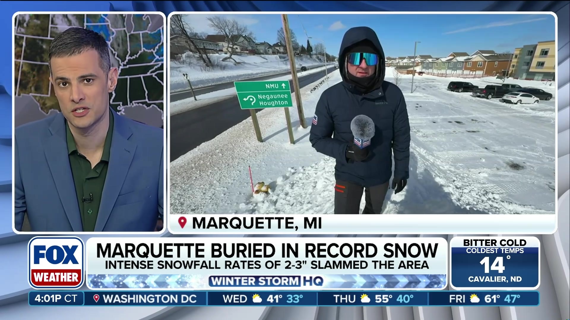 Marquette, Michigan buried in record snow; correspondent reports live on snow depth and city efforts