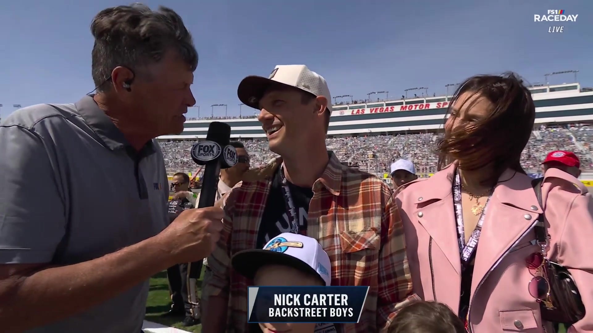 Nick Carter and family join Michael Waltrip on the NASCAR gridwalk