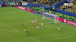 Jordan Bos's close-range shot denied by a strong save