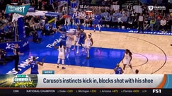 Caruso blocks shot with his shoe