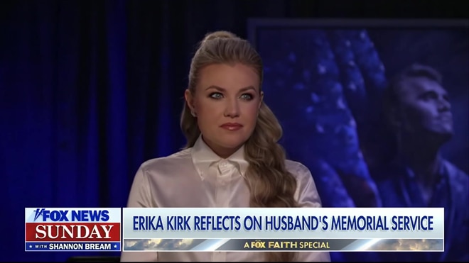 Erika Kirk finds strength in faith, forgiving her husband's murderer and experiencing spiritual awakening at his memorial service