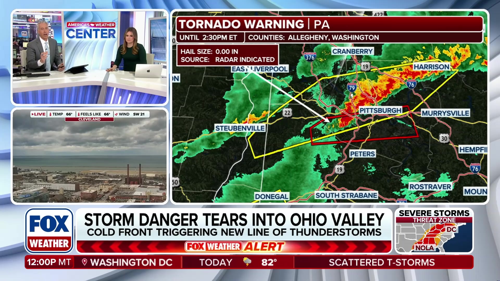 Radar shows developing tornado threat near Pittsburgh