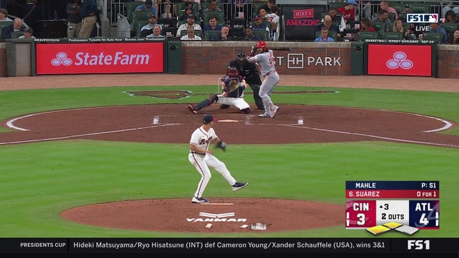 Eugenio Suárez lines a two-run single to center