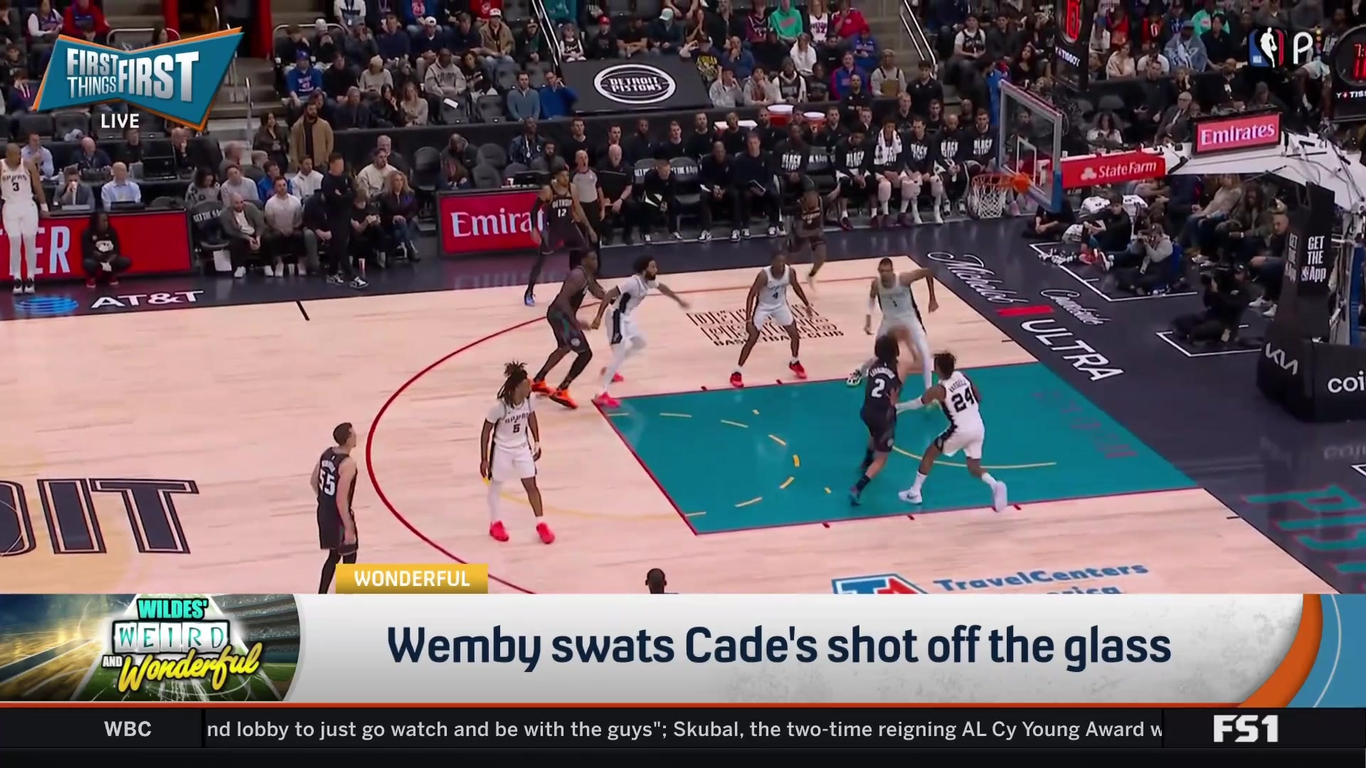Wembanyama swats Cade's shot off the glass for his 6th block