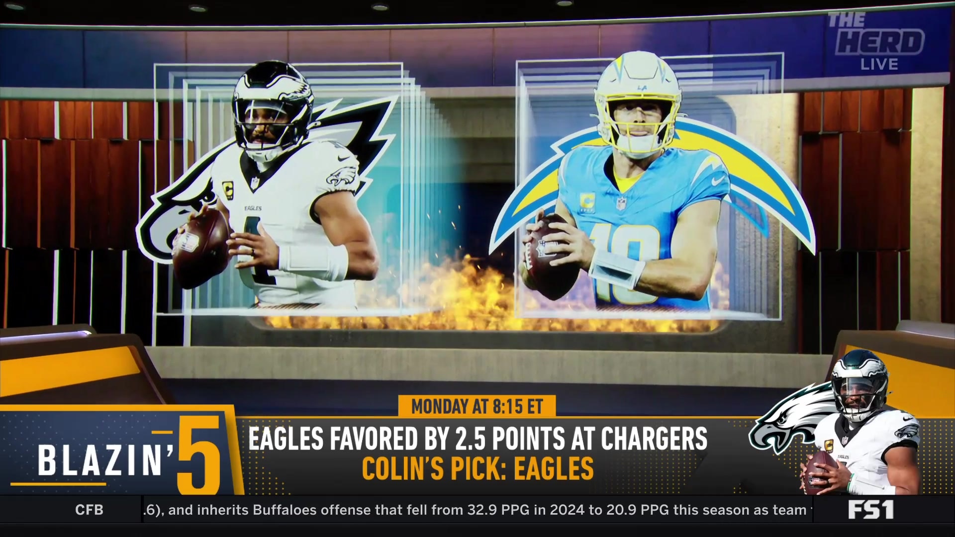Colin Cowherd picks Eagles (-2.5) to win against Chargers