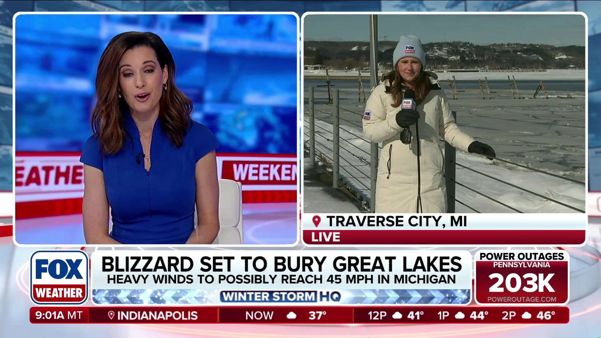 Meteorologist Jane Minar reports live from Traverse City, Michigan ahead of a historic winter storm