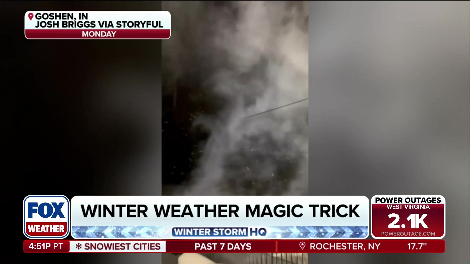 Demonstrating a winter weather magic trick with boiling water in Goshen, IN