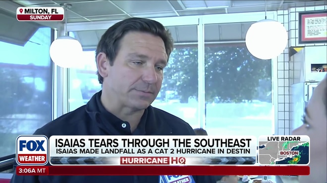 Florida Governor Ron DeSantis assesses Hurricane Isaias damage in Milton