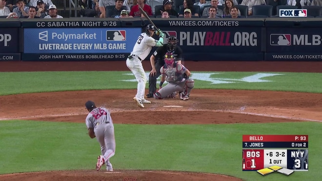 Spencer Jones hits a sacrifice fly to left field