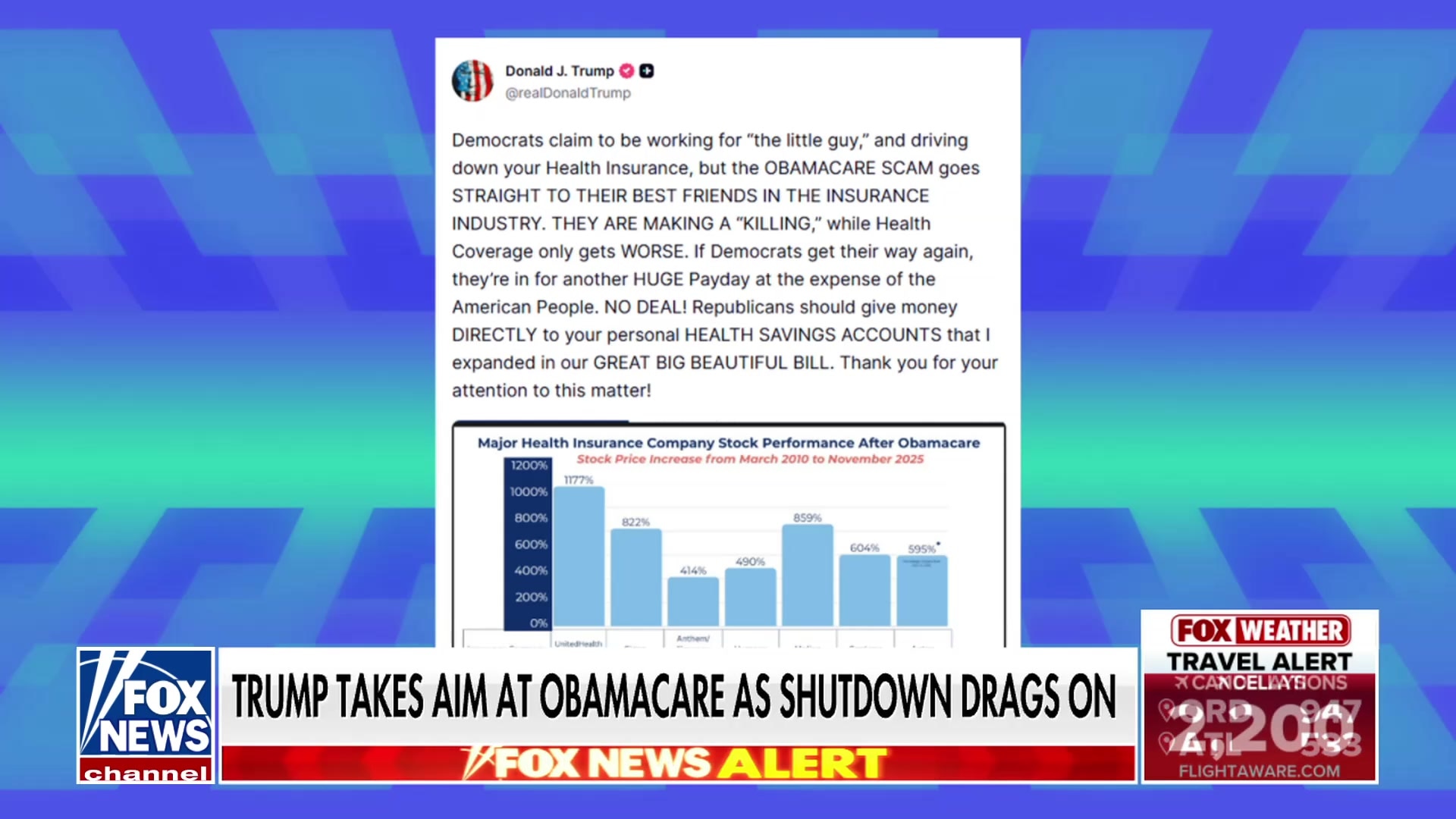 Trump takes aim at Obamacare as shutdown drags on