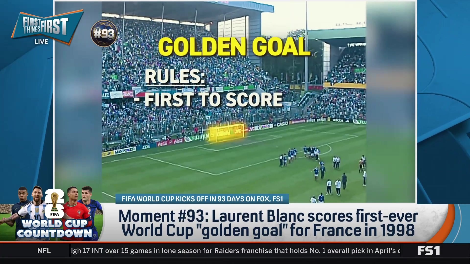 Laurent Blanc scores first-ever World Cup 'golden goal' for France in 1998