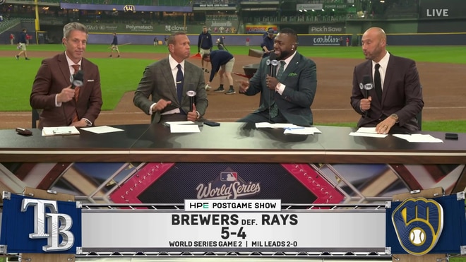 William Contreras celebrates Brewers Game 2 win on set