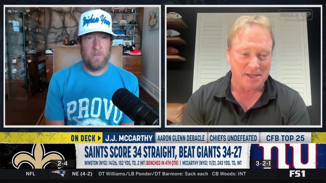 Jon Gruden reacts to Cam Skattebo's benching and J.J. McCarthy's rise