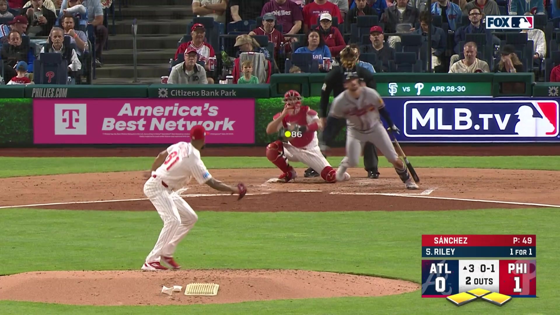 Austin Riley singles to pitcher, scores Drake Baldwin