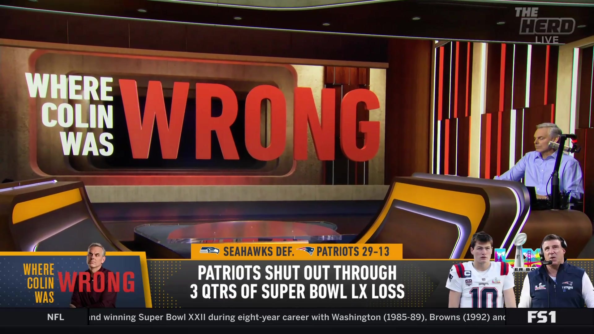 Colin Cowherd admits he was wrong about Drake Maye's Super Bowl performance