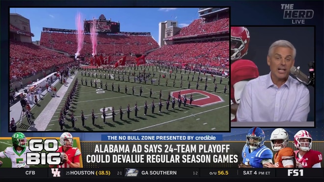 Colin Cowherd reacts to Alabama AD's warning on CFB Playoff expansion