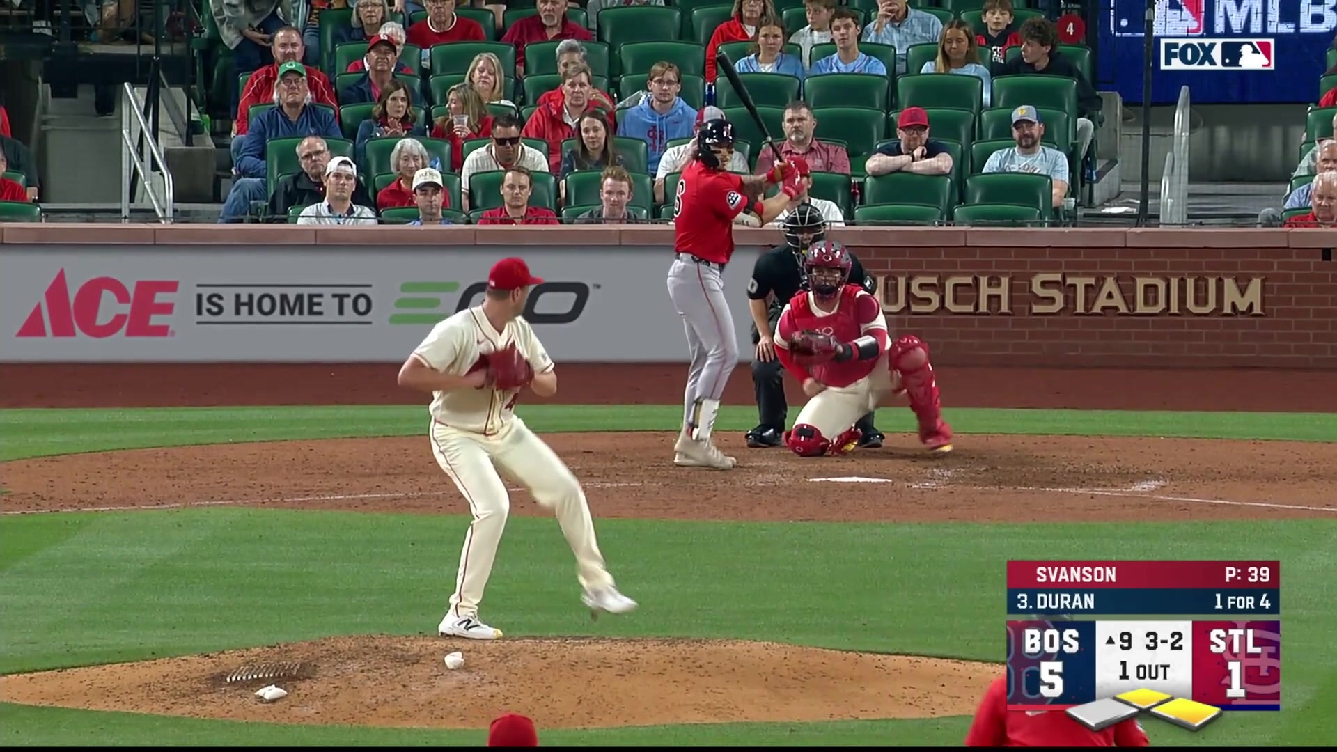 Jarren Duran singles to center field