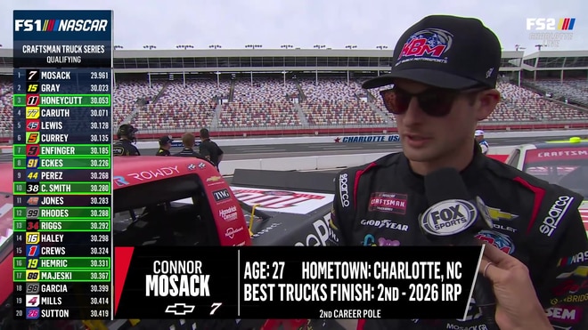 Connor Mosak wins the pole and reacts to qualifying run at Charlotte