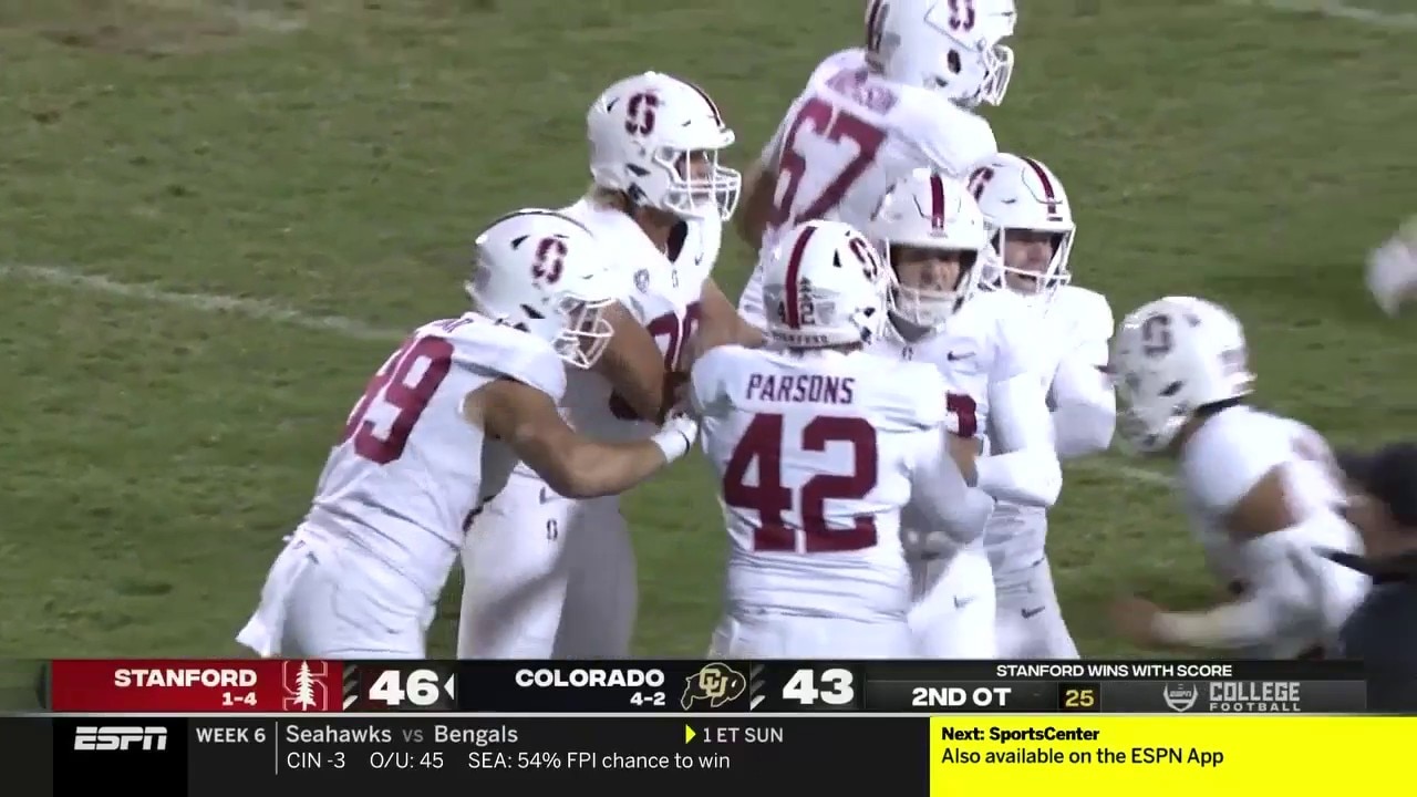 Stanford's Joshua Karty drills a 31-yard game-winning field goal to upset Colorado 46-43