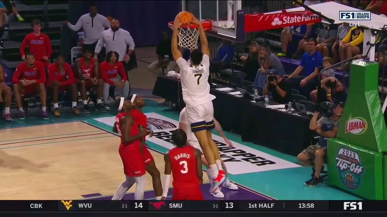 West Virginia's Quinn Slazinski found Jesse Edwards on an Alley-Oop vs. SMU
