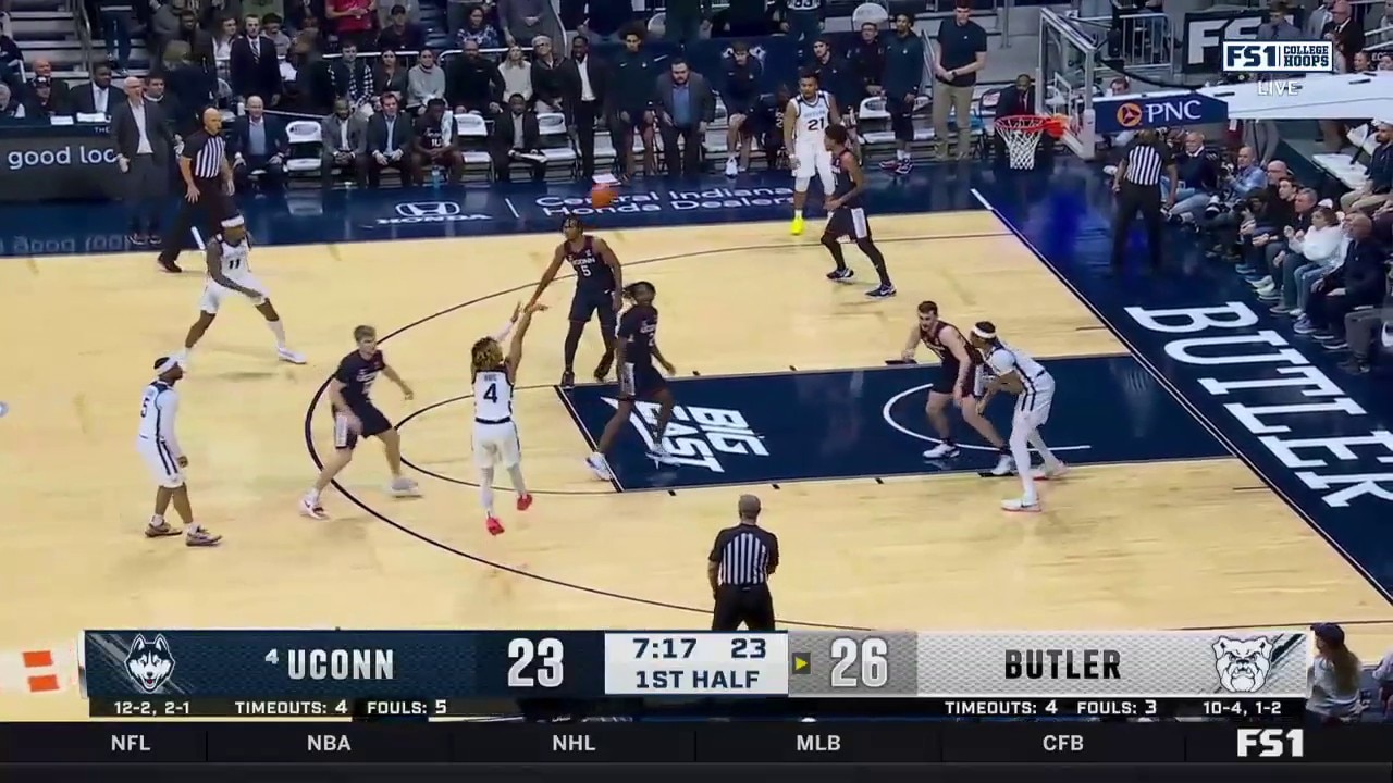 Butler's DJ Davis makes a stepback jumper to extend the lead over UConn