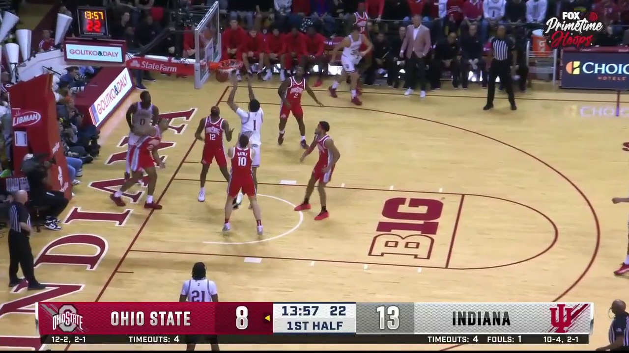 Indiana's Kel'el Ware throws down an alley-oop dunk to extend the early lead vs. Ohio State