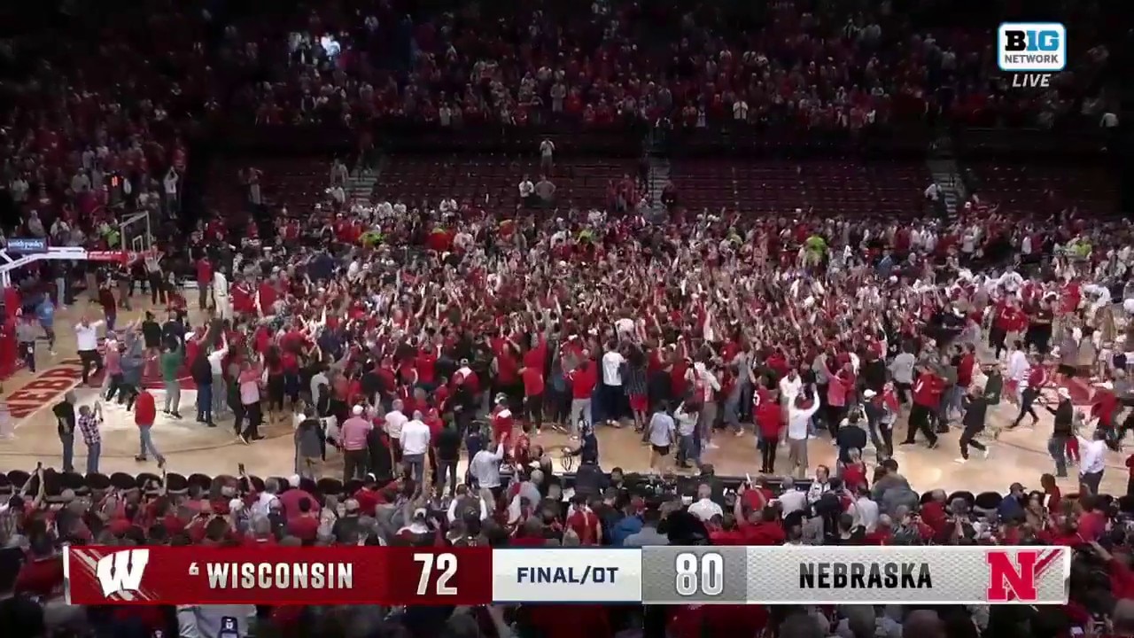 Nebraska fans storm the court after 80-72 upset over No. 6 Wisconsin 