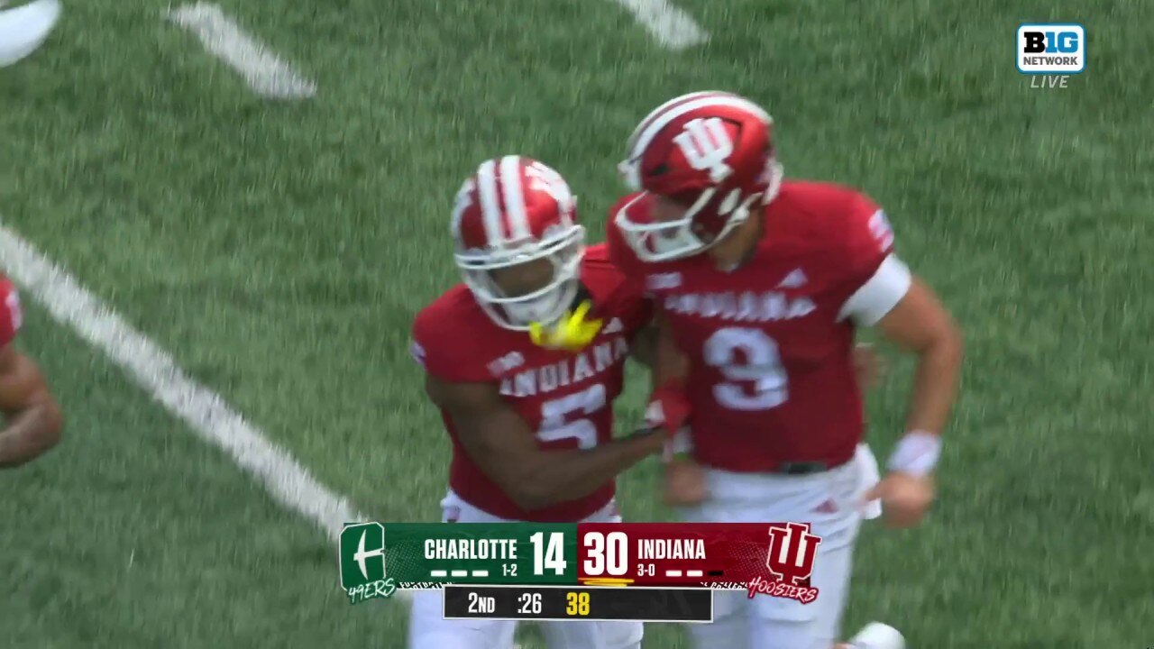 Kurtis Rourke hits Ke’Shawn Williams on a 20-yard TD pass, extending Indiana’s lead over Charlotte