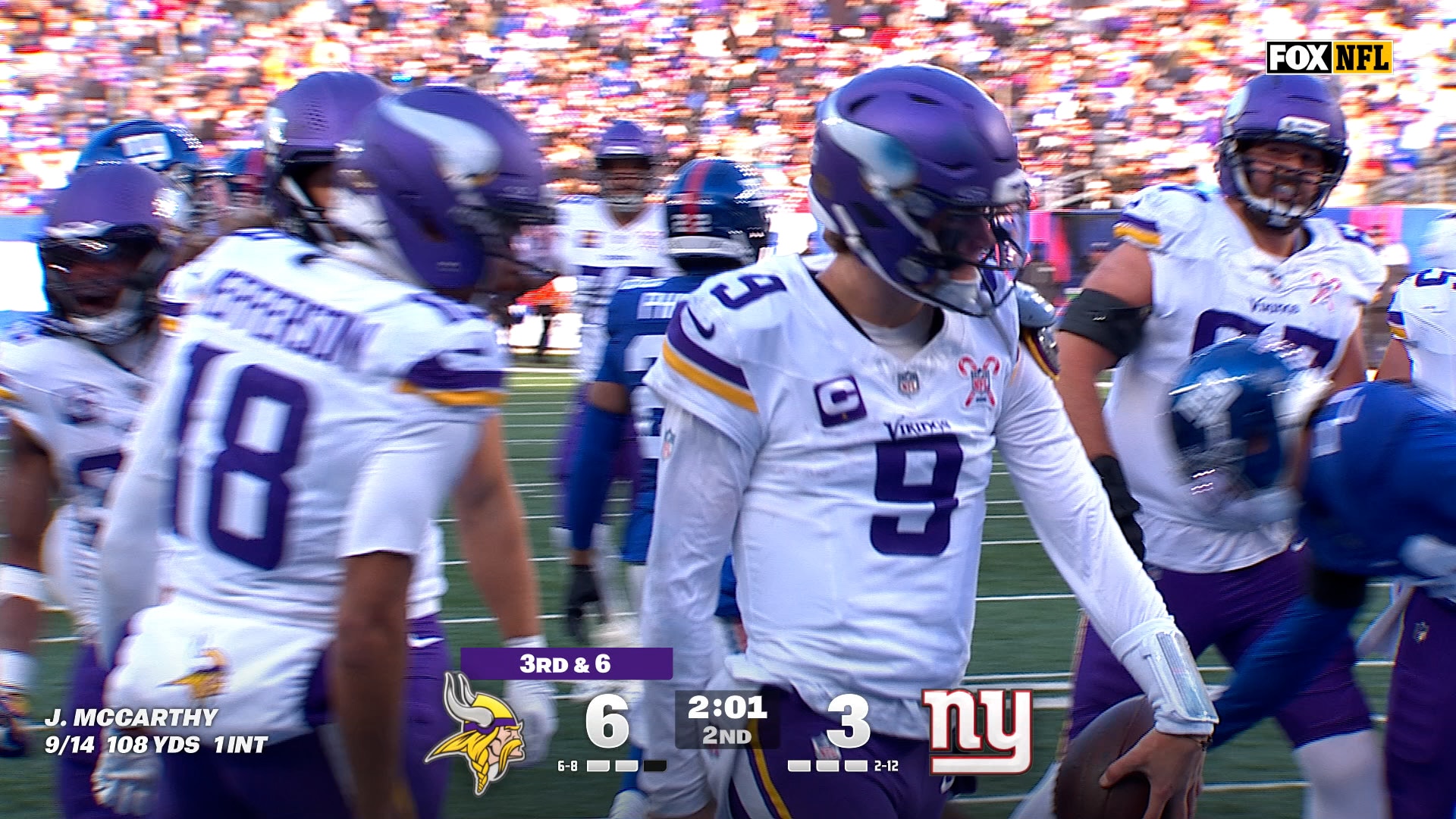 J.J. McCarthy rushes for 12-yard TD, extending Vikings' lead over Giants | NFL Highlights