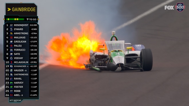 Caio Collet involved in massive wreck with 8 laps to go in Indy 500, causing red flag