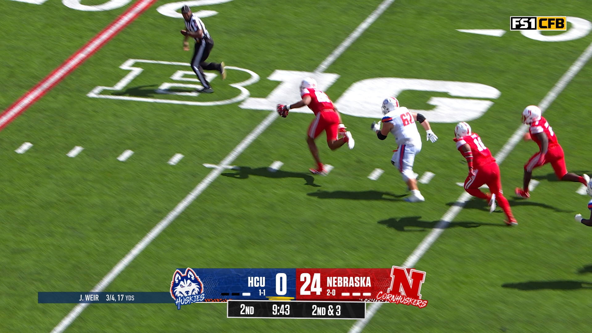 Williams Nwaneri recovers fumbles and takes it 31 yards for a TD, extending Nebraska’s lead vs. Houston Christian