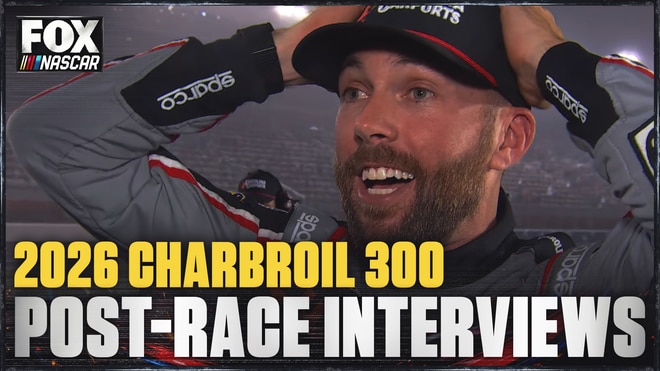 Ross Chastain, Jesse Love and Austin Hill after Charbroil 300 at Charlotte Motor Speedway 🎤 NASCAR on FOX
