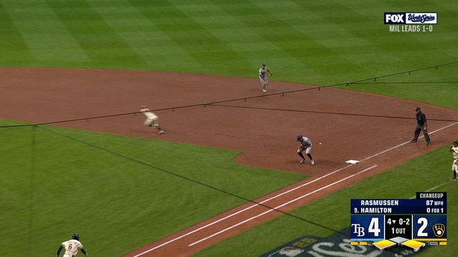 David Hamilton Reaches First, Cooper Pratt Scores Off fielding Error by Jonathan Aranda, Trimming Brewers' Deficit to One Run vs Rays