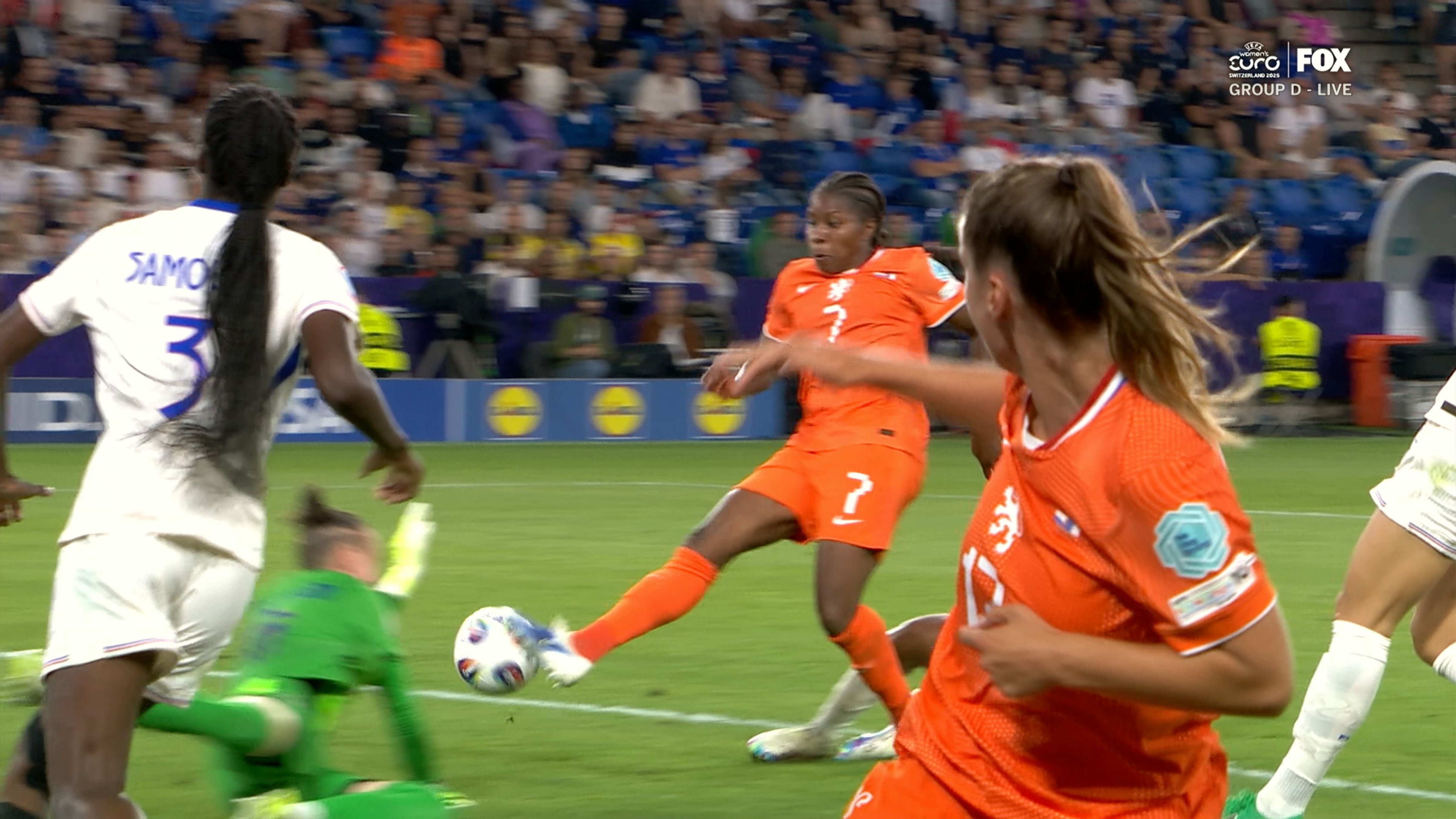 France's Slema Bacha scores own goal giving Netherlands 2-1 lead