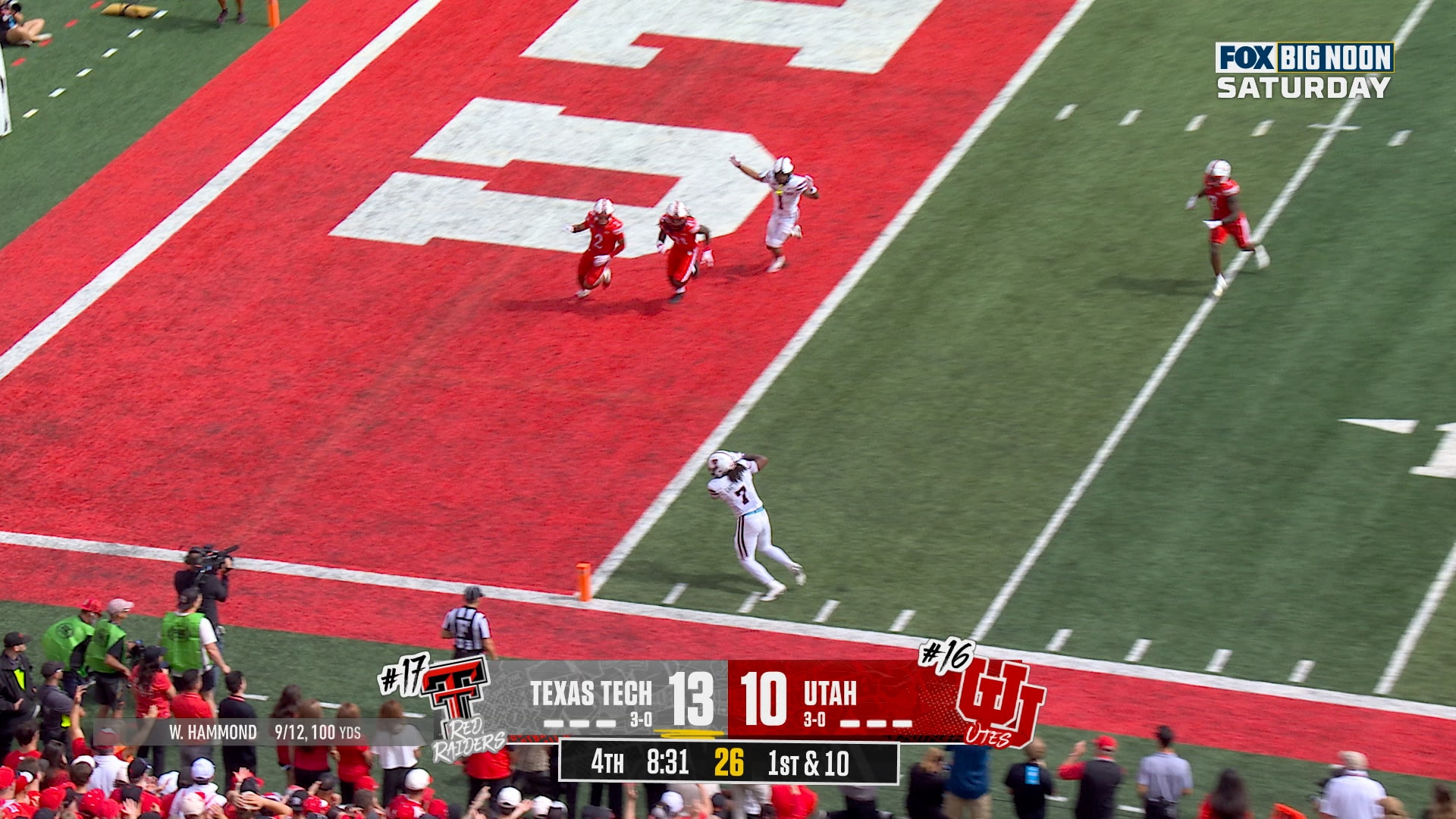 Will Hammond finds Terrance Carter Jr. for a 24-yard touchdown, extending Texas Tech’s lead over Utah