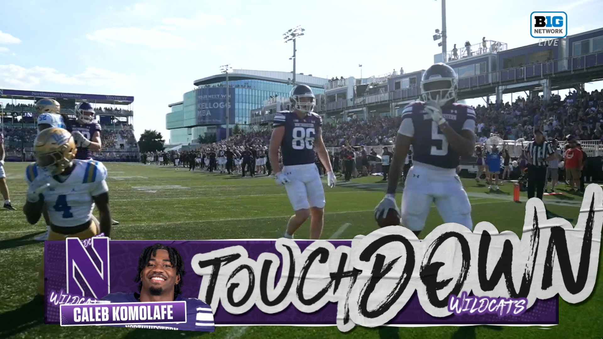 Caleb Komolafe rushes nine-yards into End Zone for Northwestern first touchdown vs UCLA