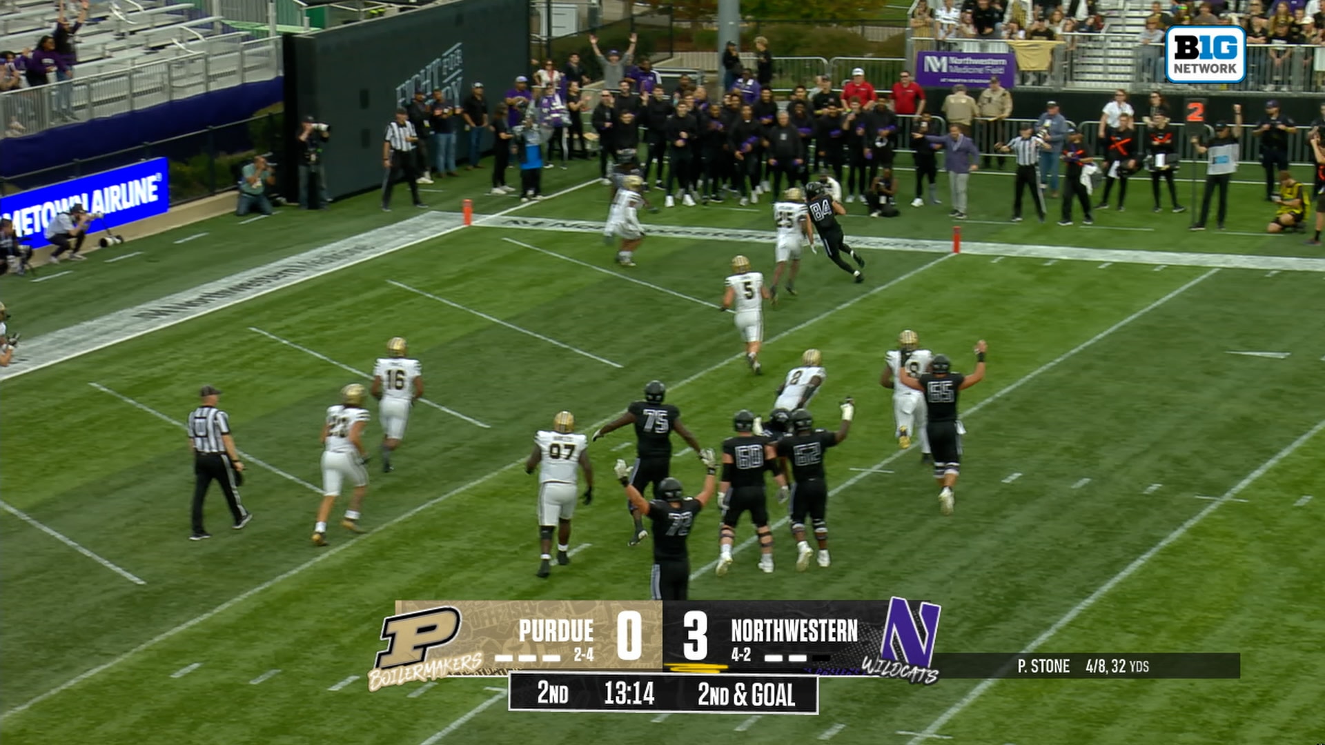Preston Stone finds Hunter Welcing for a TD, extending Northwestern's lead over Purdue