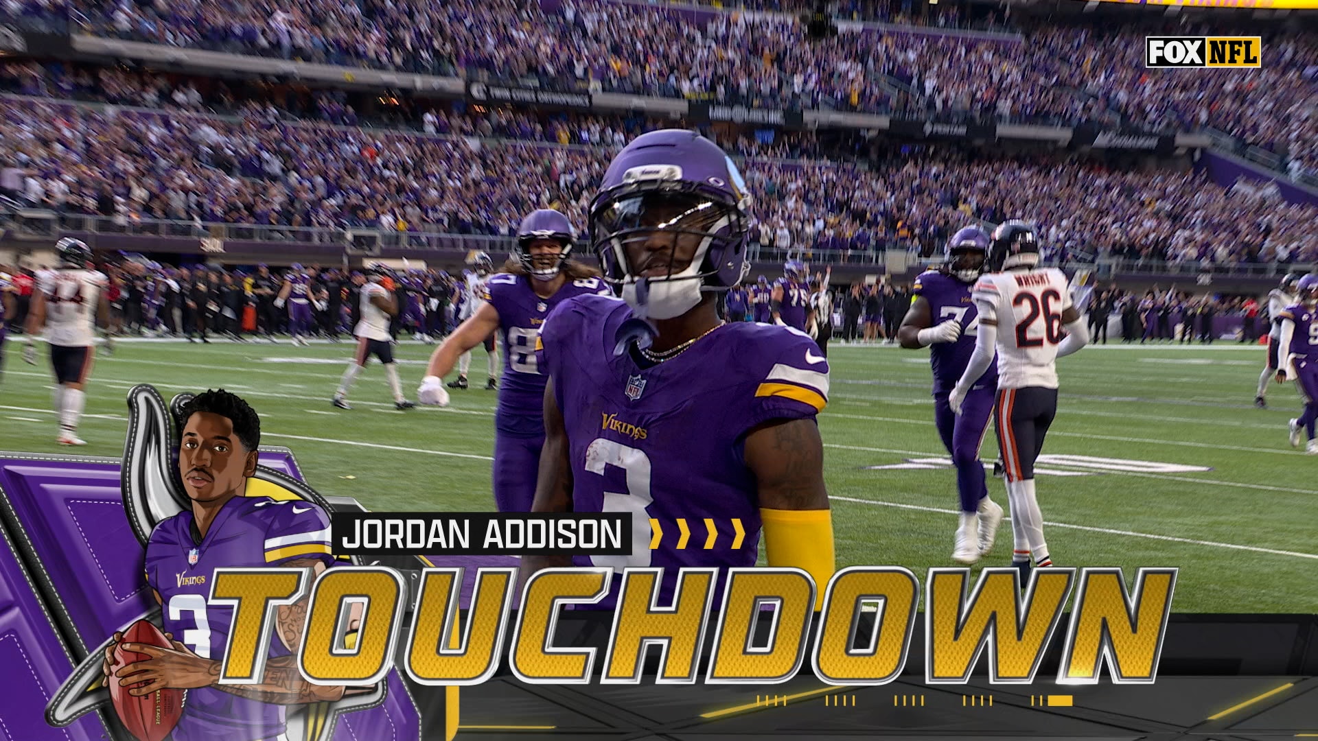 J.J. McCarthy finds Jordan Addison for 15-yard TD, giving Vikings lead over Bears | NFL Highlights