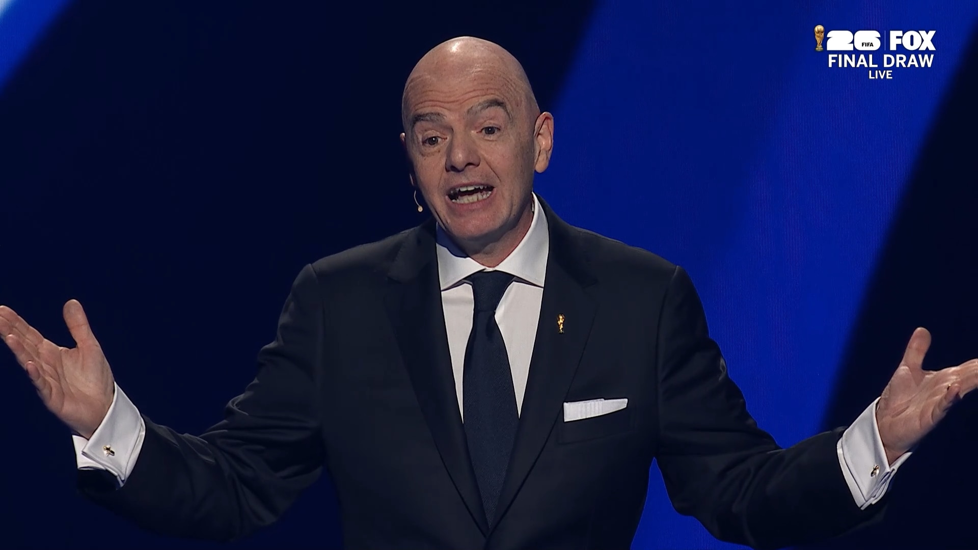 President of FIFA Gianni Infantino takes the stage at the 2026 FIFA World Cup Draw
