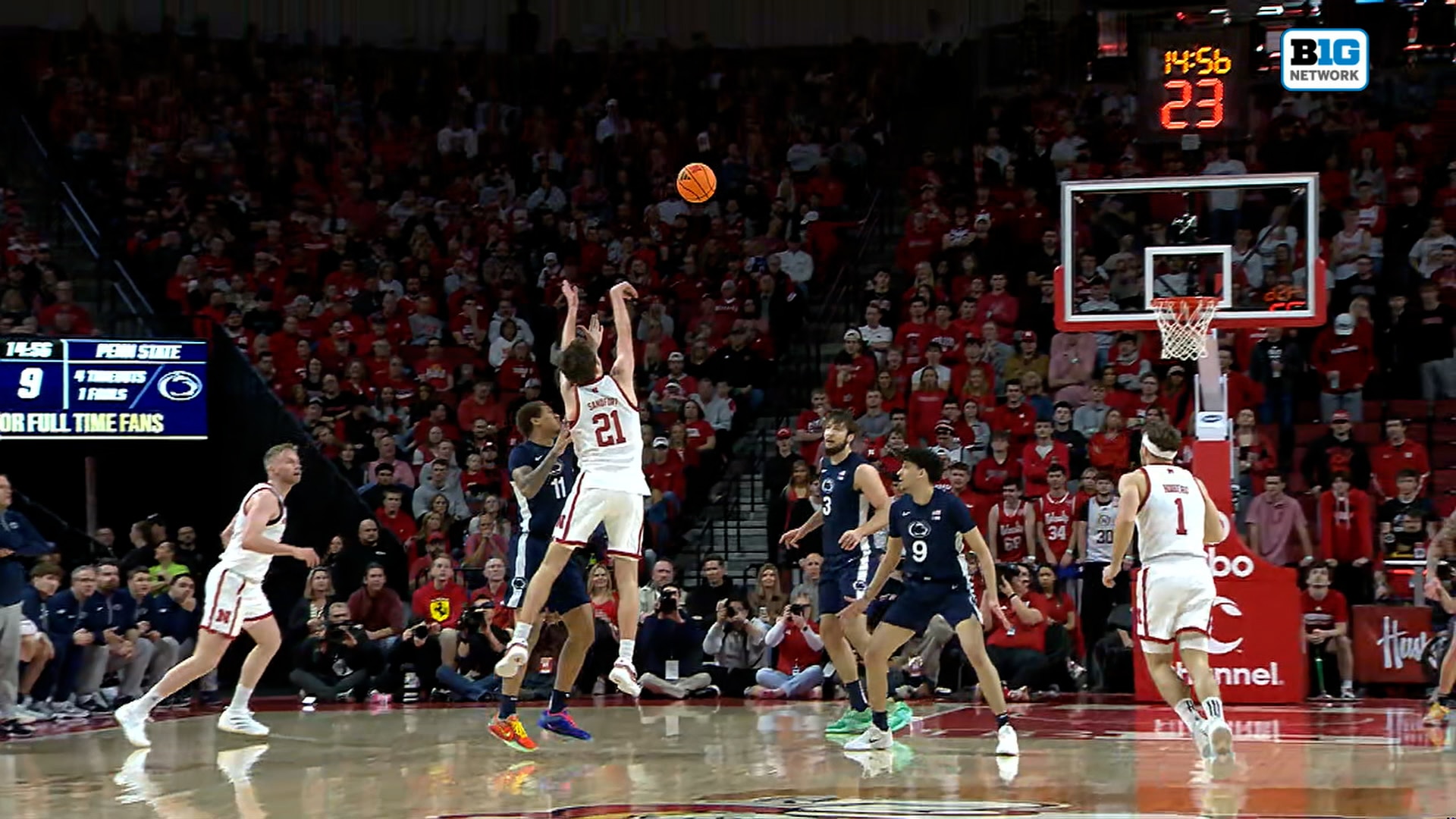 Nebraska's Pryce Sandfort Drills Three and Draws Foul for Four-Point Play vs. Penn State